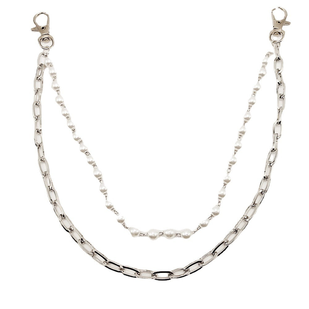 Double Layers Wallet Chains Disco Pearl Pocket Belt Key Chains