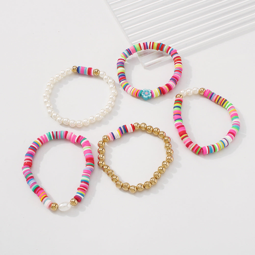 Bohemian Bracelet Colorful Polymer Clay Bead Vintage Pearl