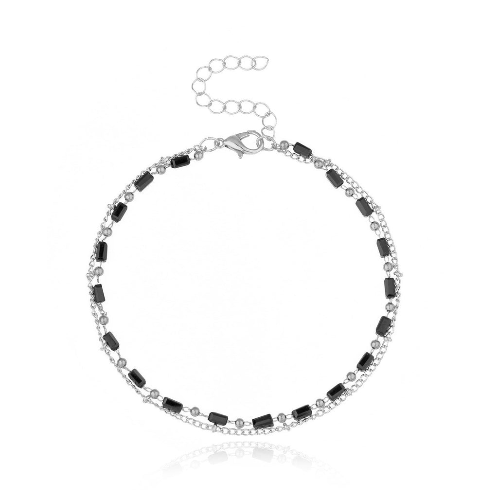 Vintage Black Long Beads Double-layer Foot Chain