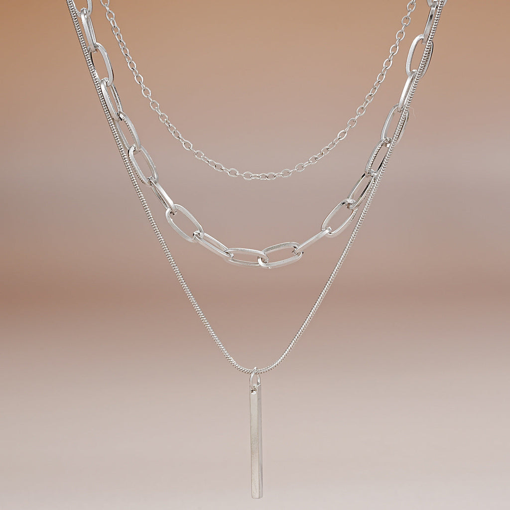 Boho Bar Multilayer Simple Layered Bar Drop Pendant Necklace