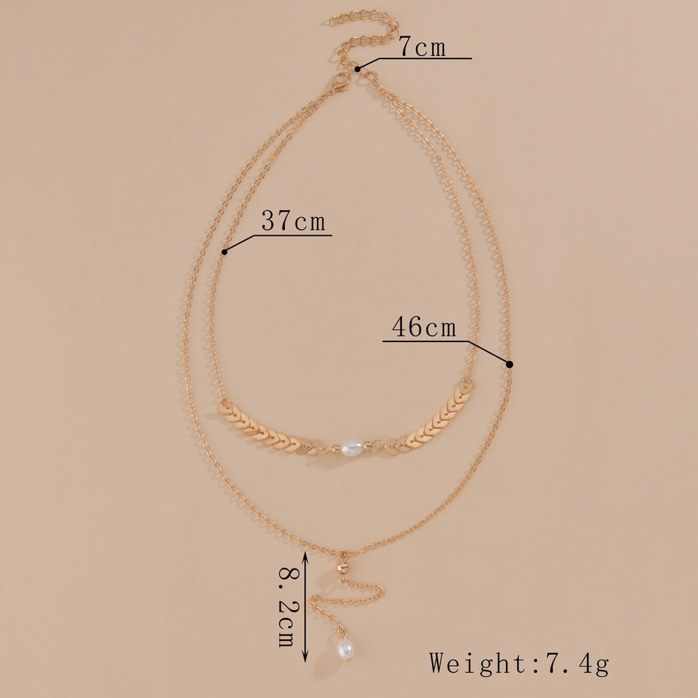 Wheat Leaves Chain Pearl Necklace