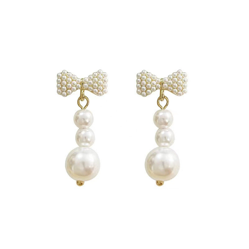 Long Tassel Pearl Bow Earrings