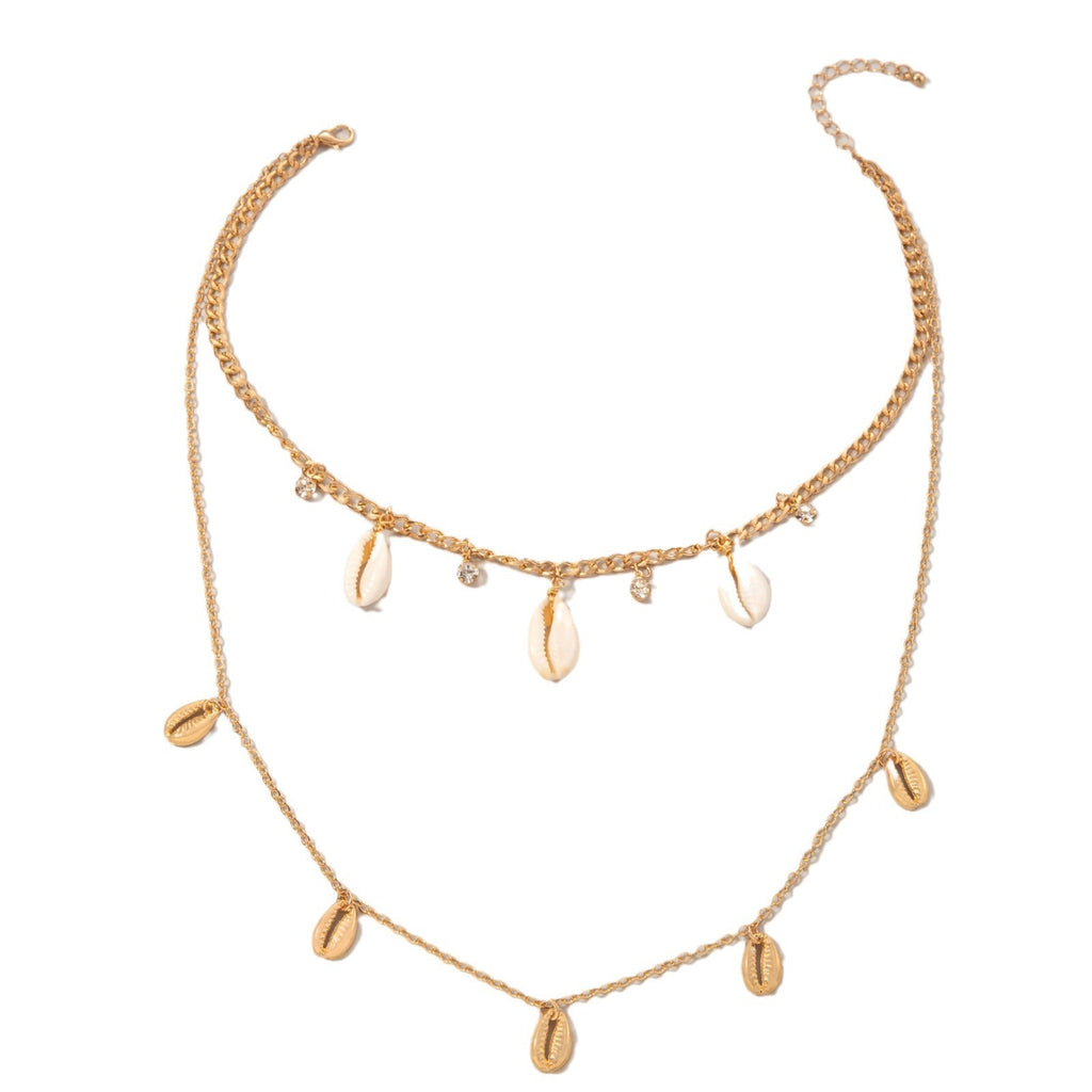 Beach Fashion Jewelry Two Layers Chain Shell Pendant Necklace