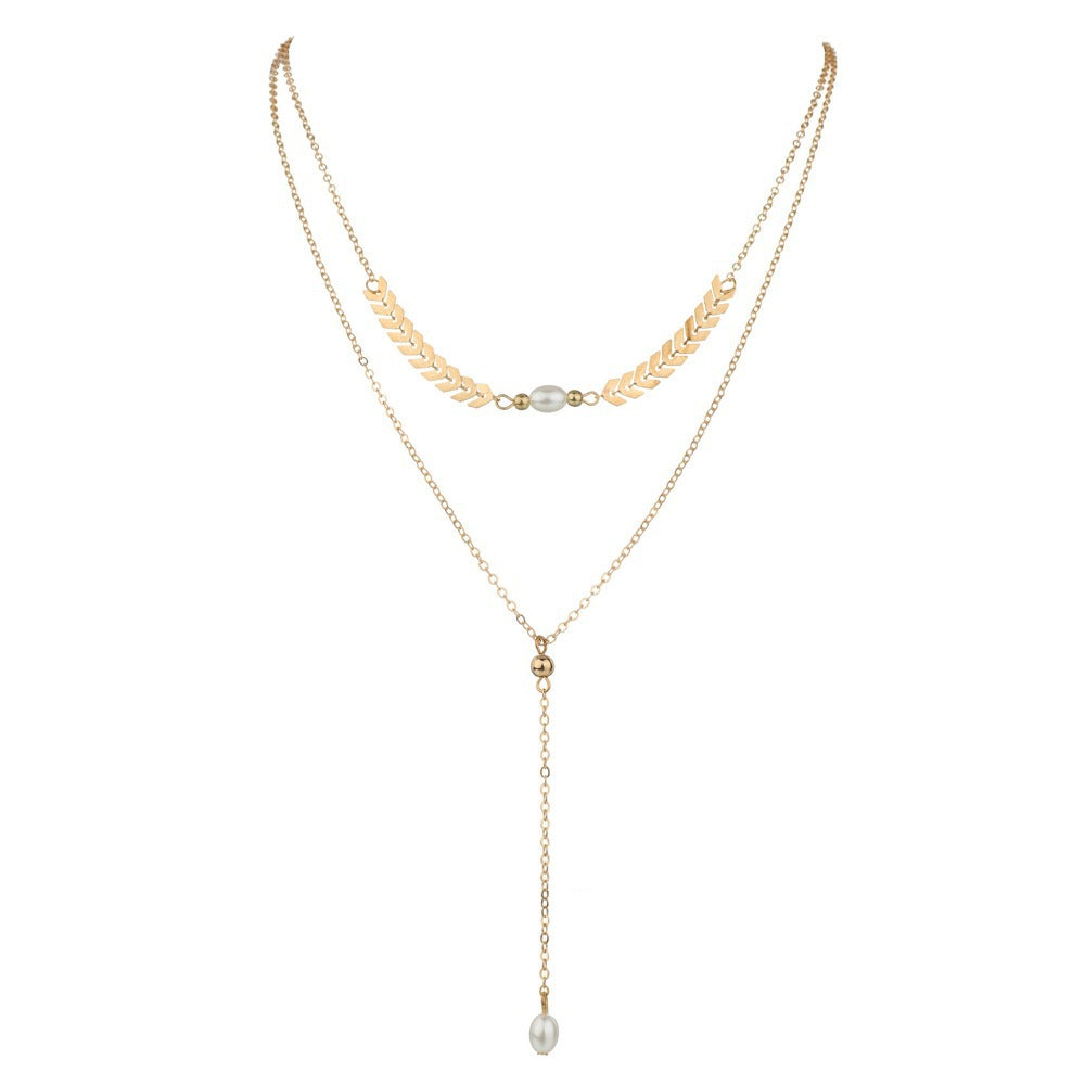 Wheat Leaves Chain Pearl Necklace