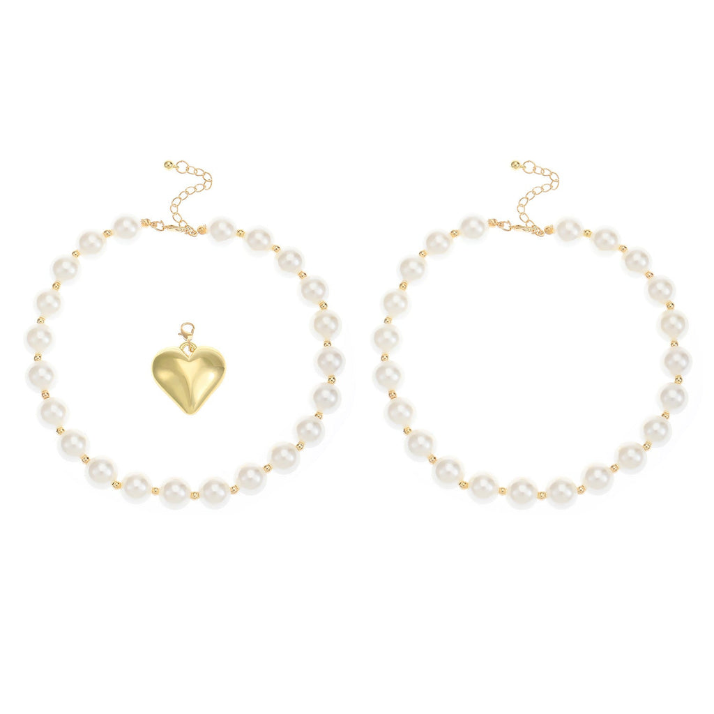 Exaggerated Multi layer Necklace Punk Chain Big Heart Pearl Necklace
