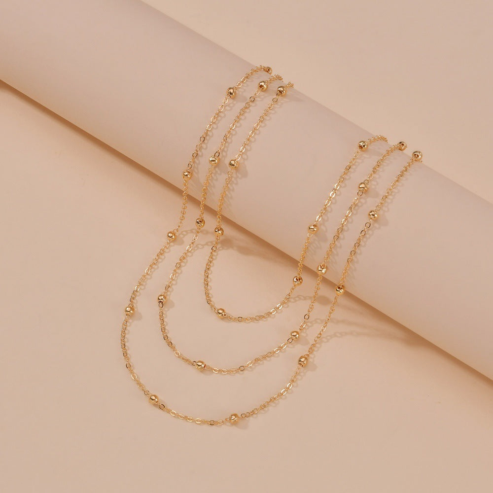 Ball Bead Chain Triple Strand Layer Necklace