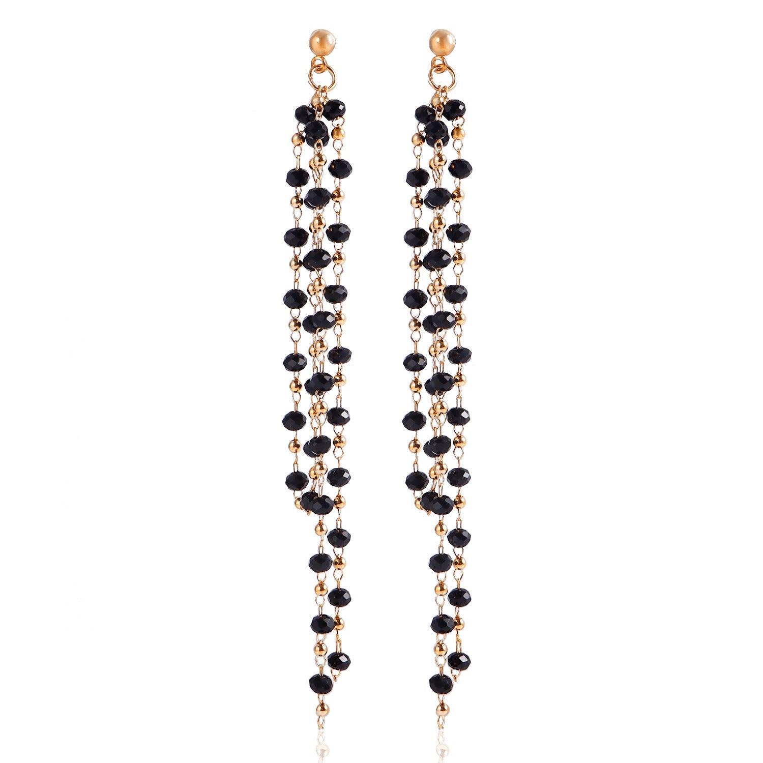 Black Glass Bead Tassel Earrings