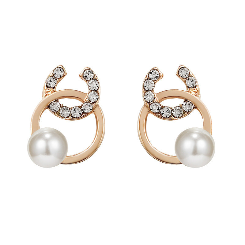 Simple Double Circle Crystal Rhinestone Stud Earrings