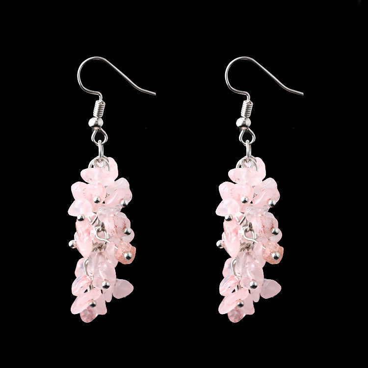 Handmade Natural Crystal Stone Earrings Long Tassel Gravel Jewelry