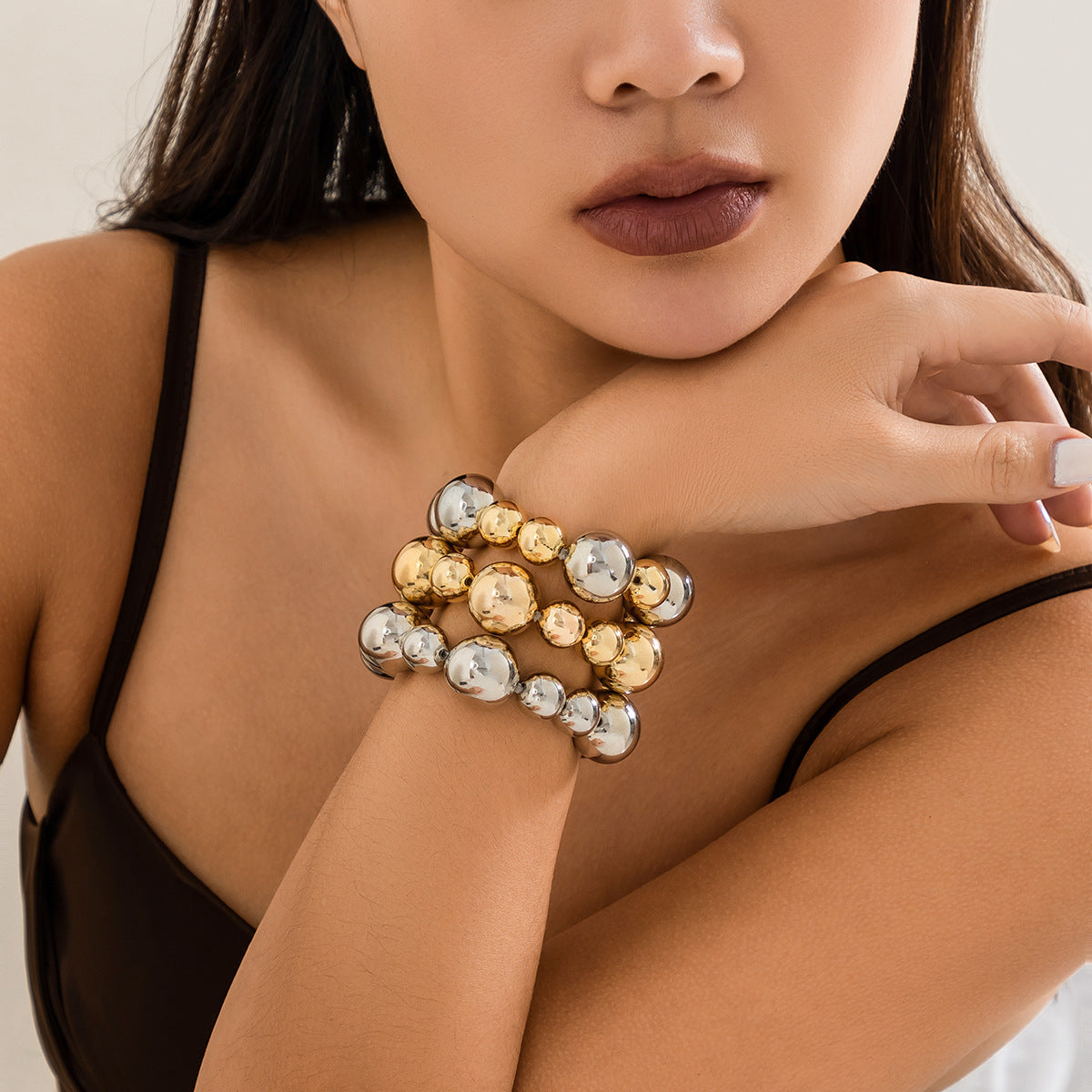 Women CCB Beads Imitation Pearl Collar Choker Necklace