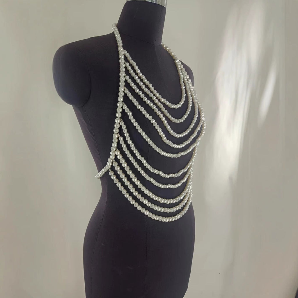 Multi-tassel Pearl Chest Body Chain Sexy Bikinis Waist Chain