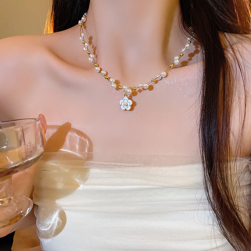 Pearl Camellia Necklace Women