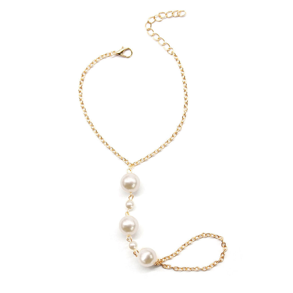 Sparkly Faux Pearl Finger Chain Bracelet