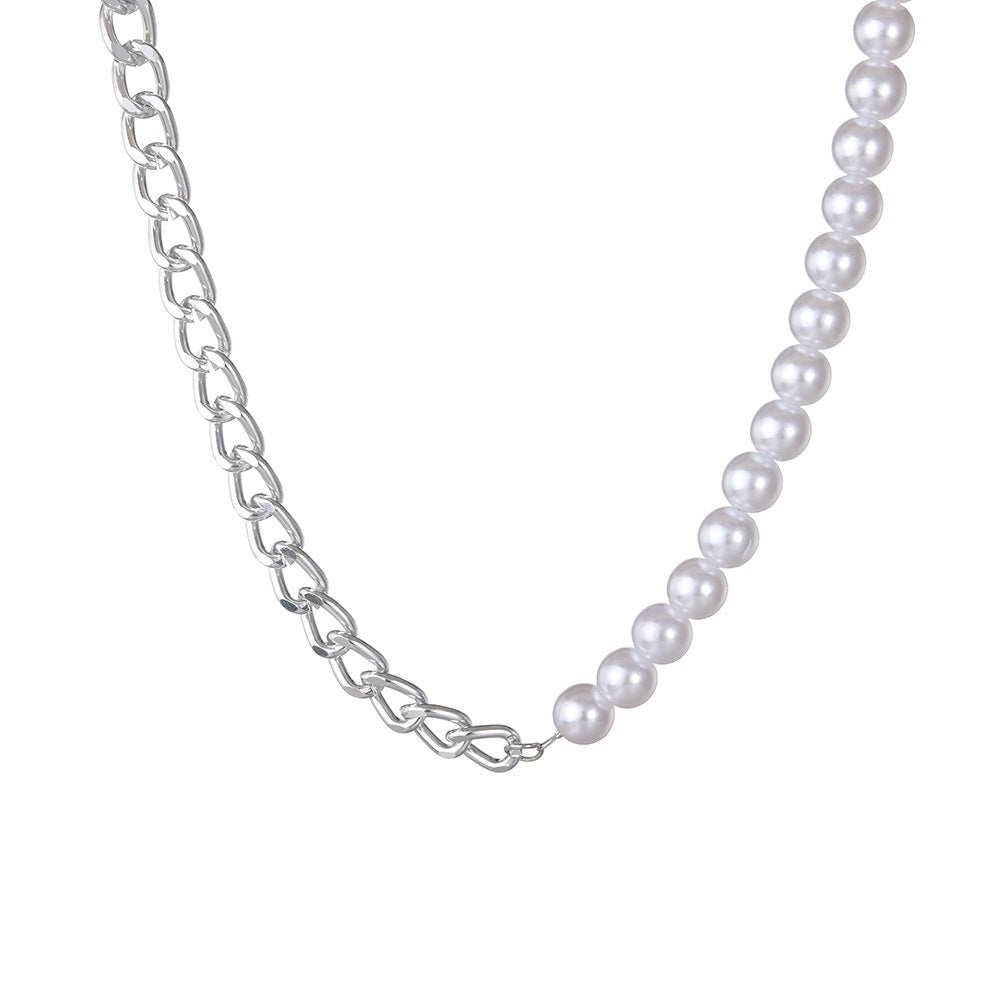 Elegant Chain Choker Necklace White Pearl