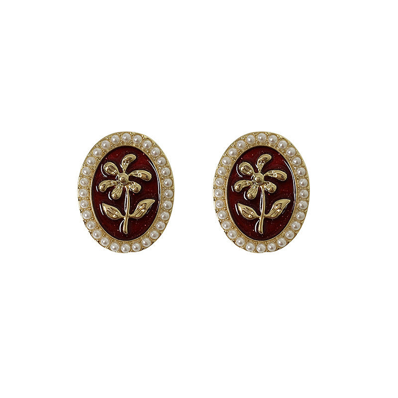 Vintage Camellia Pearl Stud Earrings