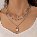 Multi Layered Thick Chain Love Lock Pendant Choker Necklace
