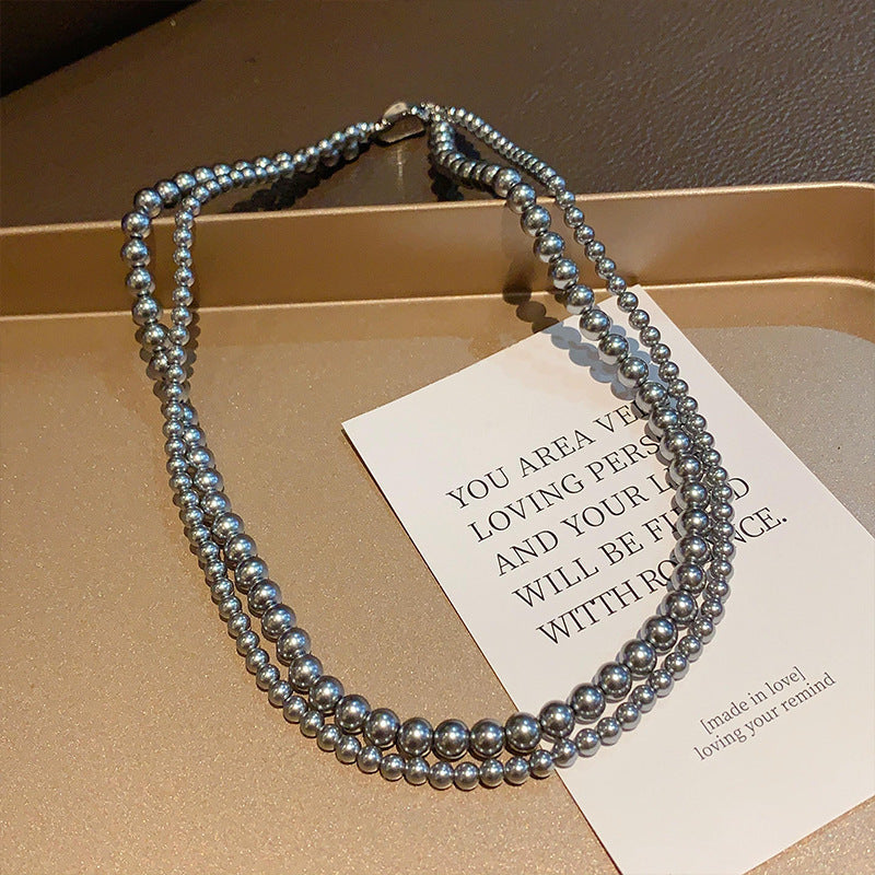 Layered Imitation Grey Pearl Beaded Necklaces
