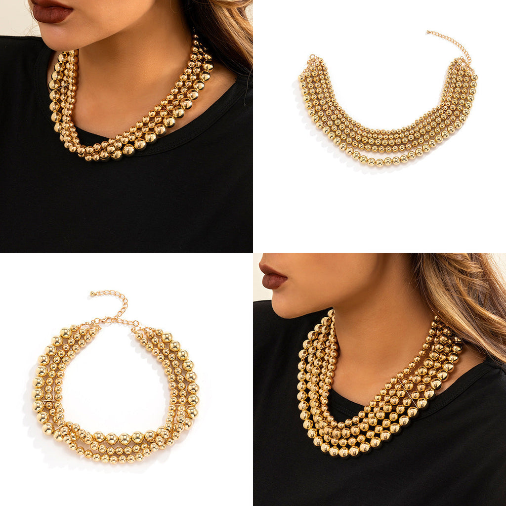 Beaded Multi Layered Choker Punk Large Chain Necklace