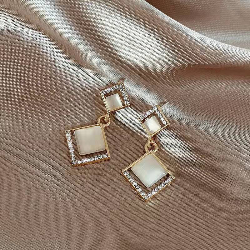 Geometric Opal Square Stud Earrings
