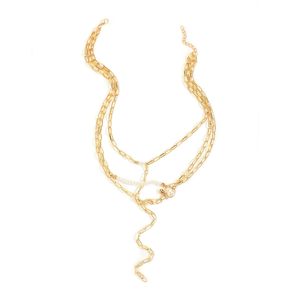 Layer Long Chain Necklace Pearl Charm Jewelry for Women