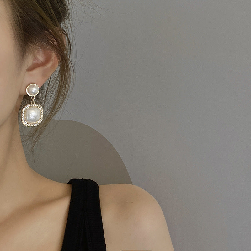 Pearl Geometric Square Earrings