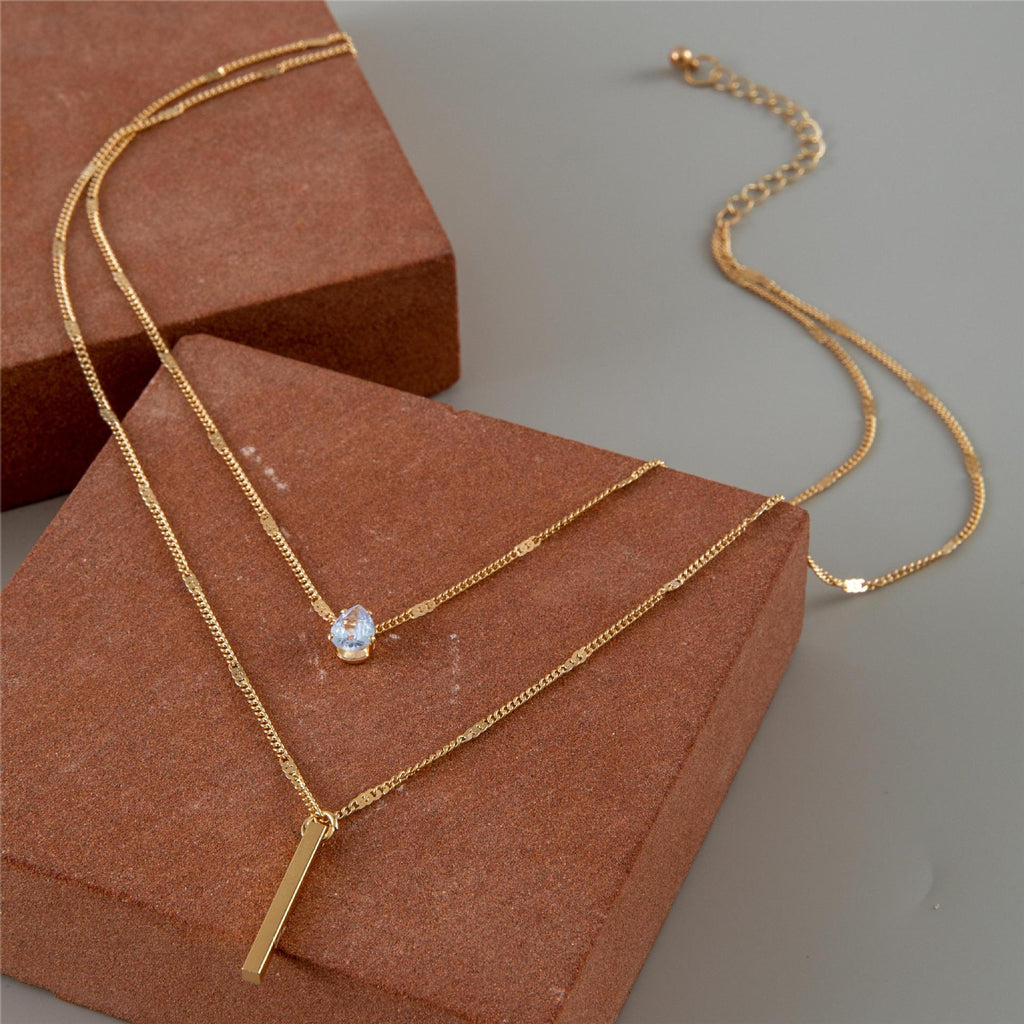 Fashion Double Layered Drop Stone Tassel Pendant Necklace