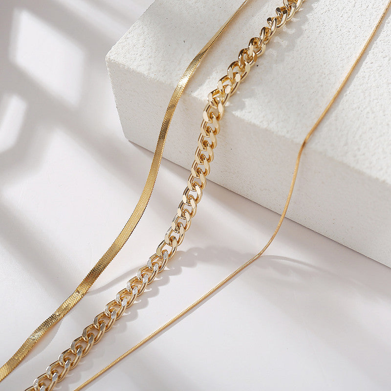Women Fashion Simple Gold Chains Necklace Multi Layer Choker