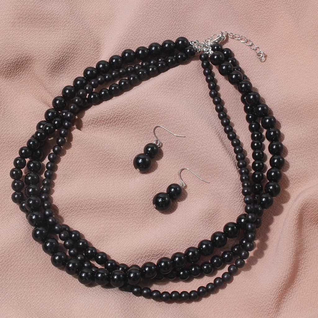 White Pearl Necklace Womens Multi Strand Pearl Choker Necklace Jewelry Set