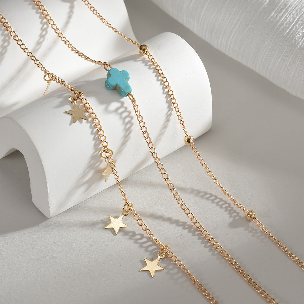 Summer Beach Multi Layered Cross Anklet Jewelry