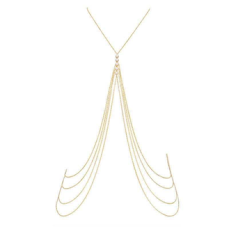 Sexy Hottie Geometric Imitation Pearl Multi-layer Body Chain