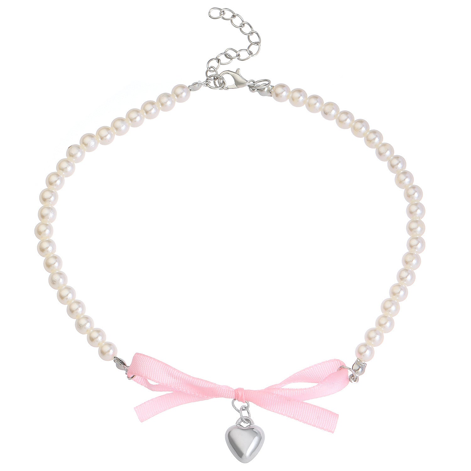 Romantic pink love Bow Pearl Necklace
