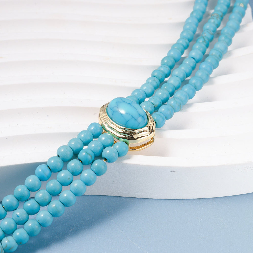 Geometric Beaded Necklace Simple Turquoise Multi-layer
