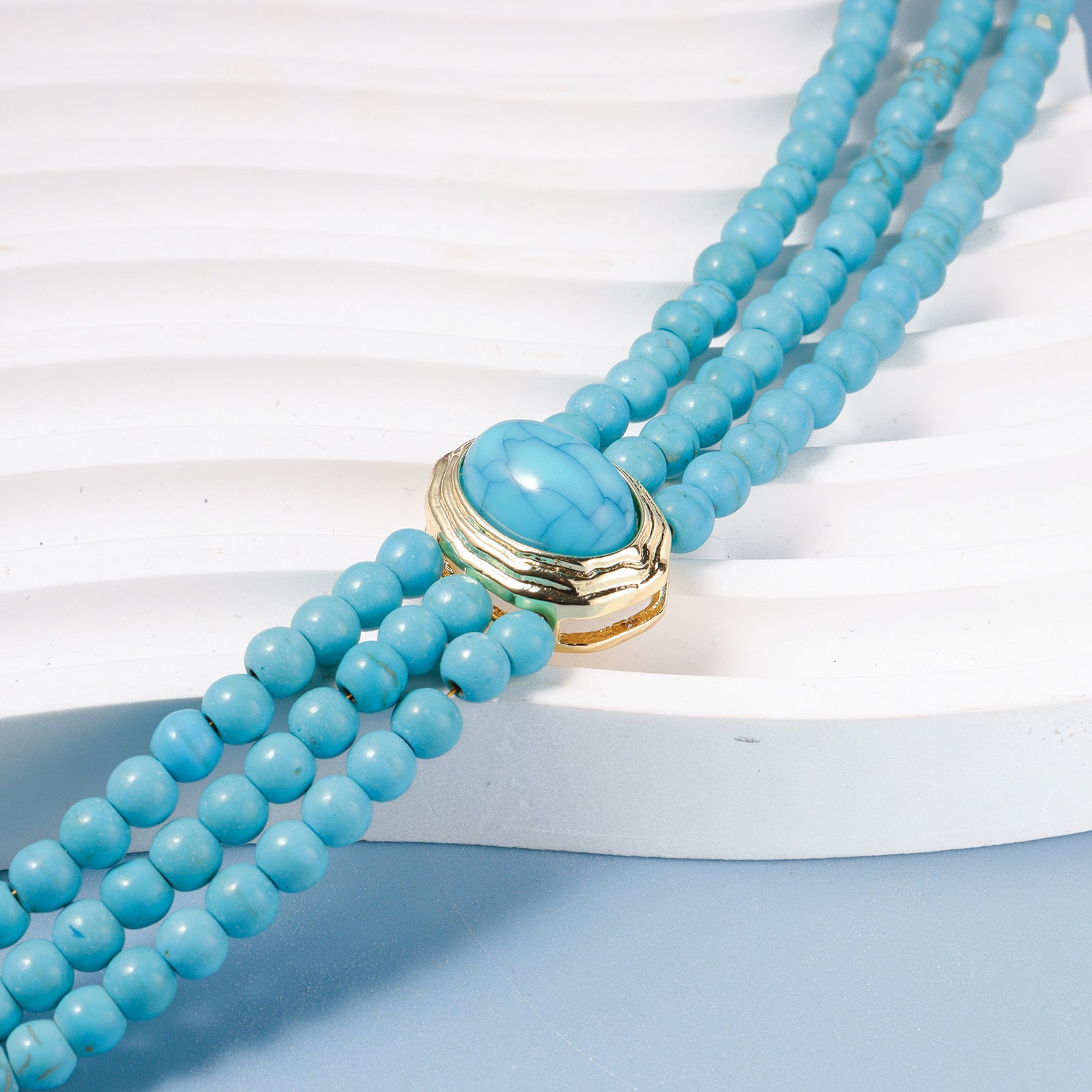 Geometric Beaded Necklace Simple Turquoise Multi-layer