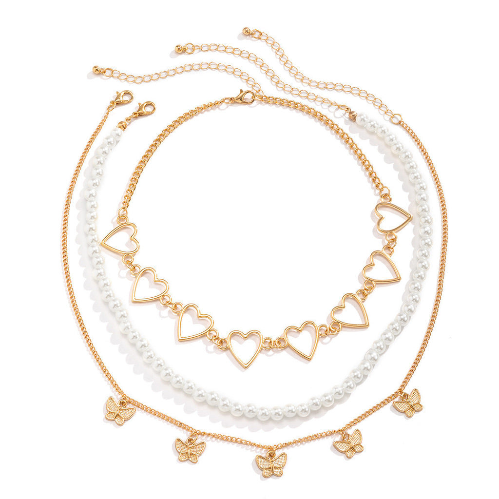 Hollow Out Multilayer Pendant Necklace Simple Heart