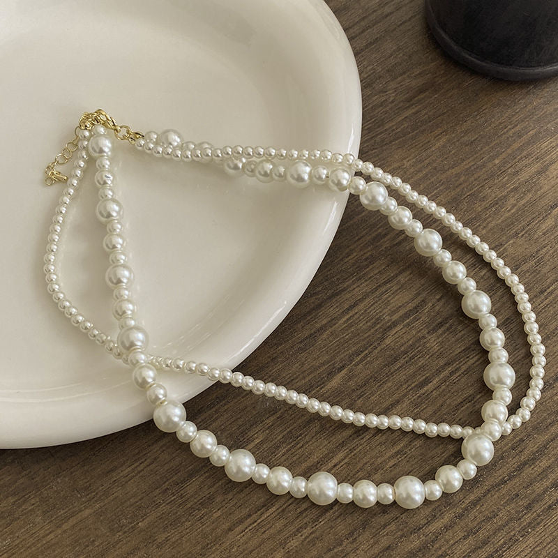 Women's Double Strand Classic Simulated Glass Pearl Necklace