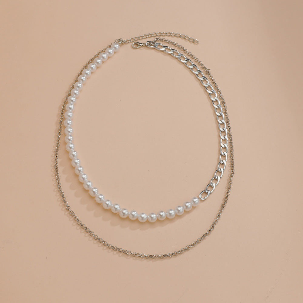 Double Layer Pearl Chain Choker Necklace