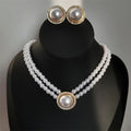 Pearl Double Clavicle Chain Flash Round Pearl Earring Necklace Set