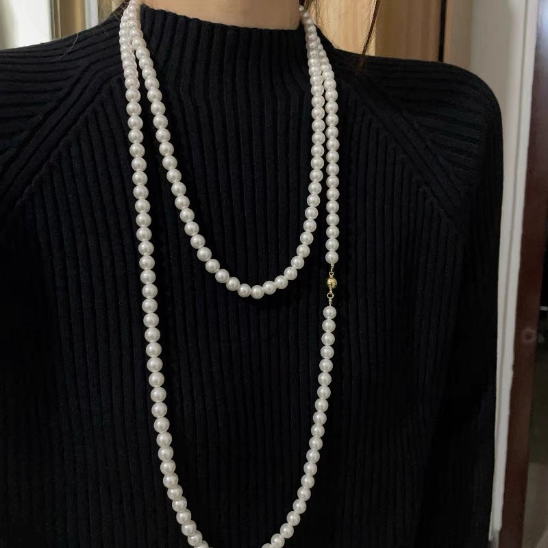 Vintage Pearl Elegant Necklace Small Fragrance Style Simple Layer Long Sweater Accessories