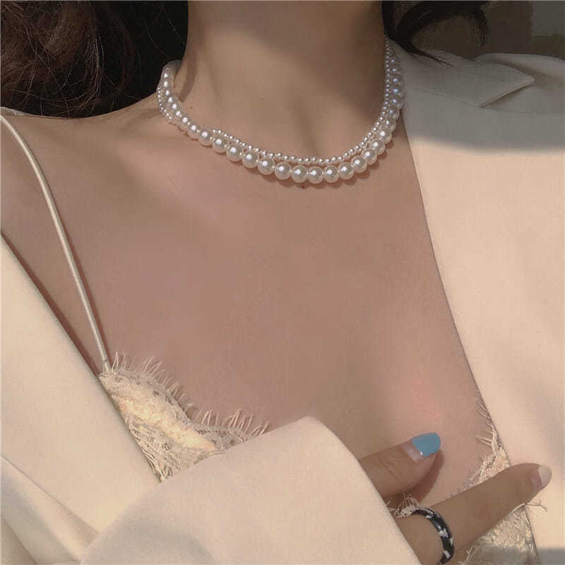 Multi Layer Chain Pearl Wedding Bridal Necklace