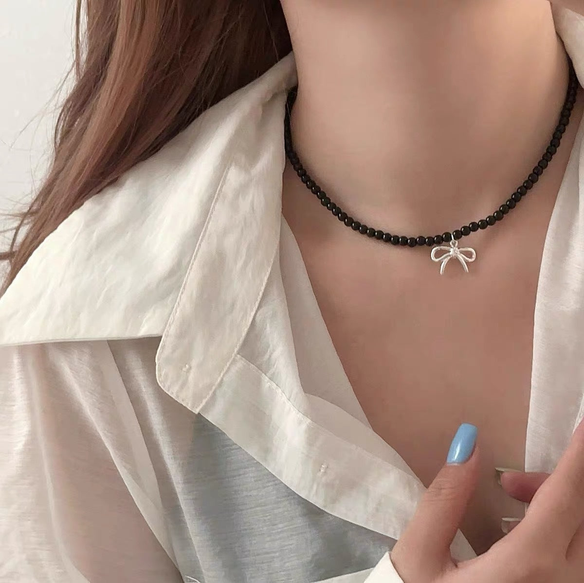 Bow Clear Glass Beaded Necklace