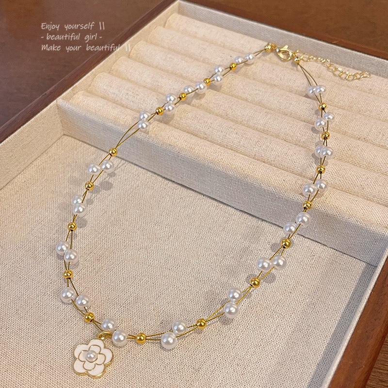 Pearl Camellia Necklace Women