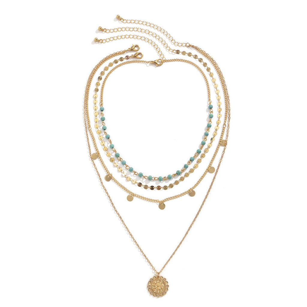 Turquoise Sequin Pendant Multi-layer Necklace