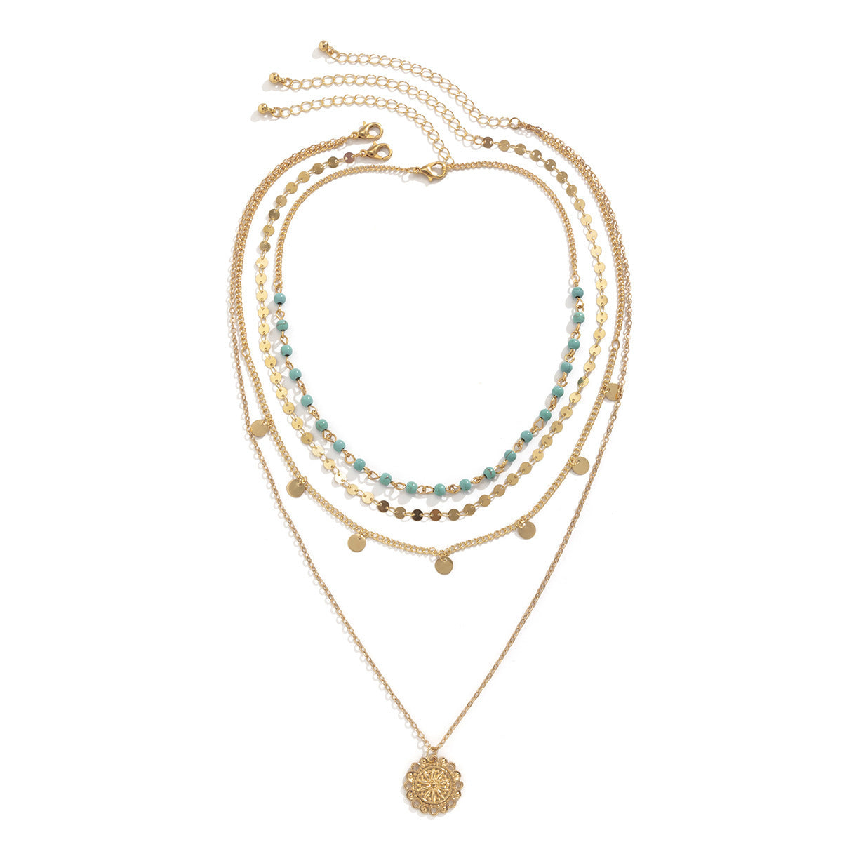 Turquoise Sequin Pendant Multi-layer Necklace