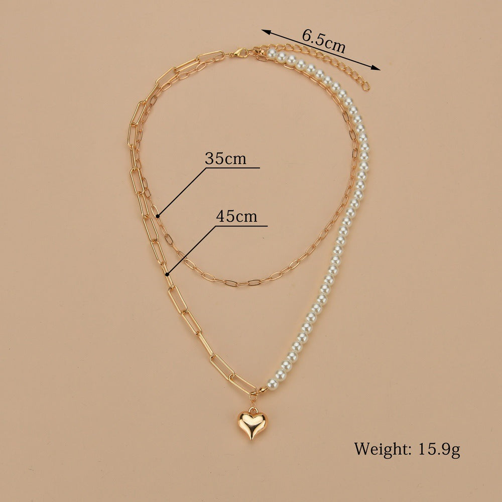 Pearl Half-Paper Clip Chain Necklace