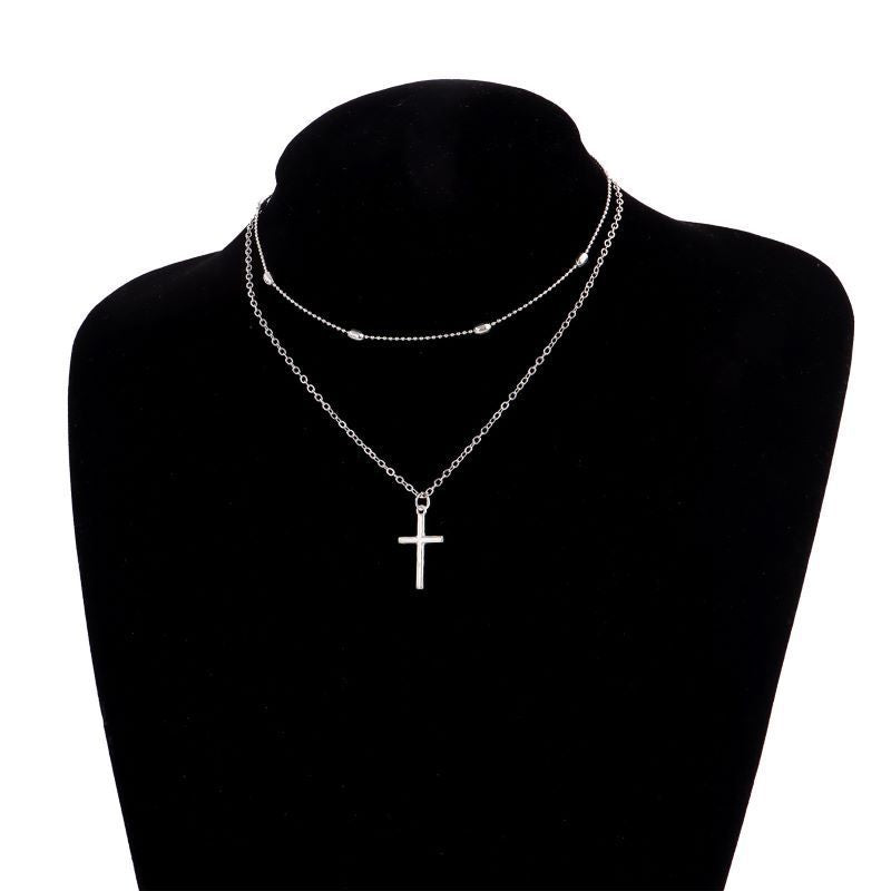 Double Layers Necklace for Women Cross Pendant
