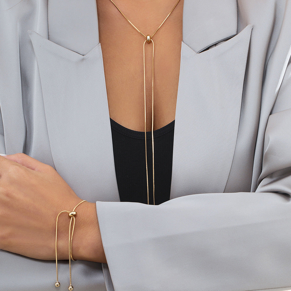 Metallic Long Chain Tassel Necklace Hand Jewelry