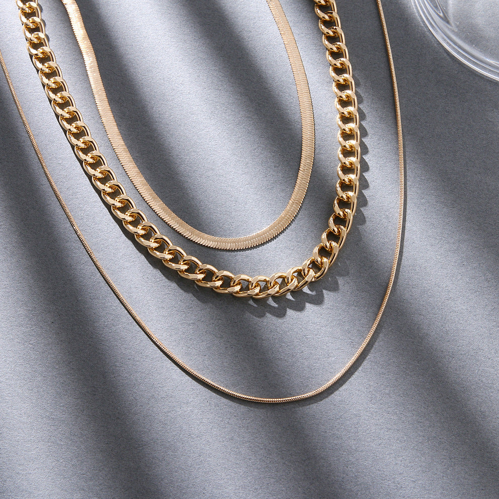 Fashion Snake Bone Chain Cuban Chain Multi Layer Chain Necklace