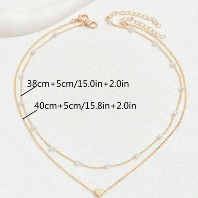 Double Layer Chain Small Love Heart Pendant Necklace