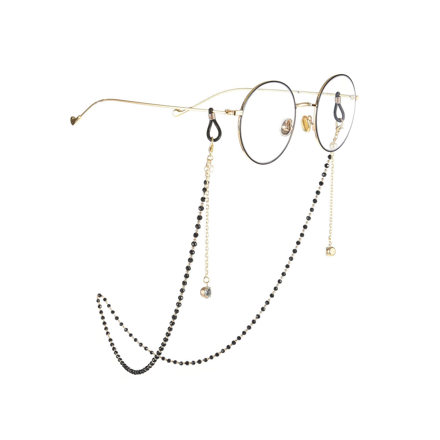 Black Beads Gold Eyeglass Lanyard Hold Straps