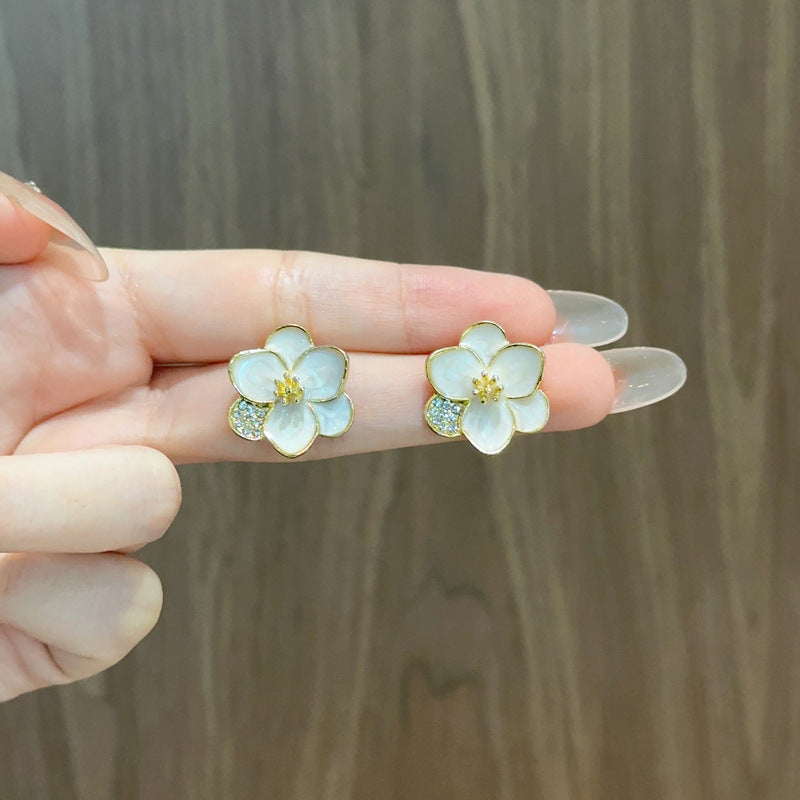 White Enamel Flower Stud Earring